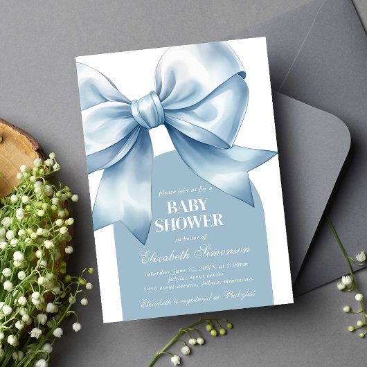 Blue Bow Baby Boy Elegant Baby Shower Einladung