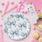 Blue Bow Baby Boy Elegant Baby Shower Pappteller (Party)