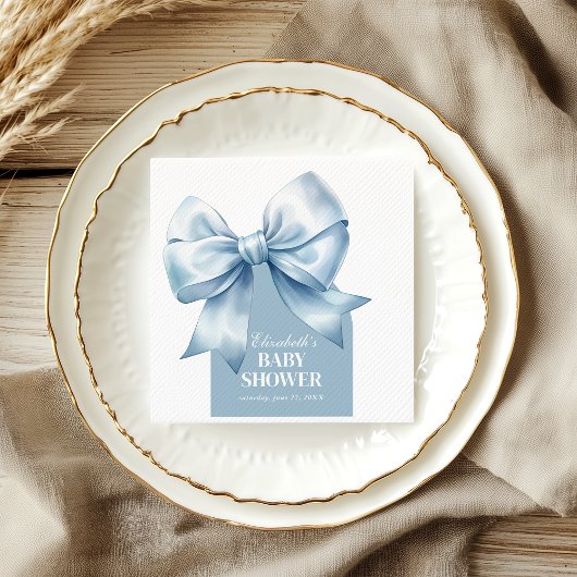 Blue Bow Baby Boy Elegant Baby Shower Serviette