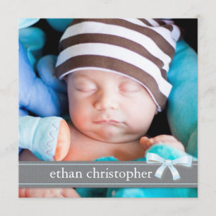 Blue Bow Baby Boy Foto Geburtsankündigung Ankündigung