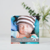 Blue Bow Baby Boy Foto Geburtsankündigung Ankündigung (Stehend Vorderseite)