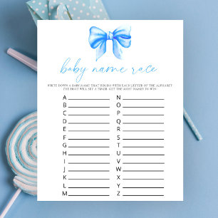 Blue Bow Baby Dusche - Baby name race game