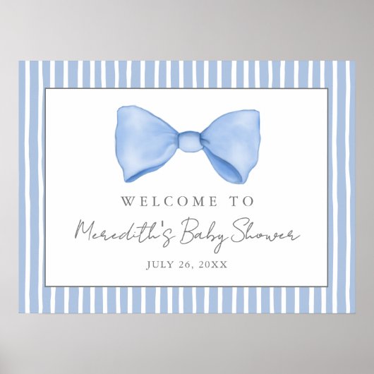 Blue Bow Baby Dusche Begrüßungszeichen Poster (Vorne)