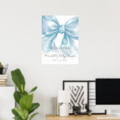 Blue Bow Baby Dusche Begrüßungszeichen Poster (Heimbüro)