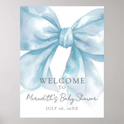 Blue Bow Baby Dusche Begrüßungszeichen Poster (Vorne)