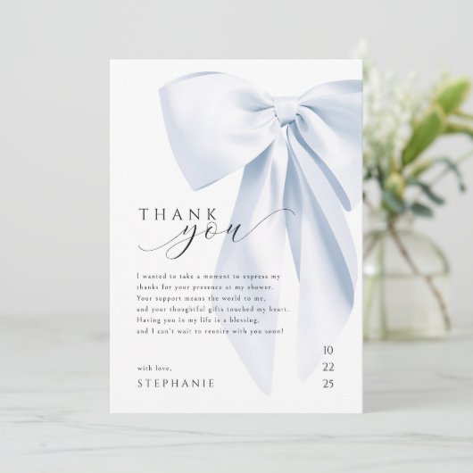 Blue Bow Baby Dusche Danke Card 12x18 Einladung (Stehend Vorderseite)