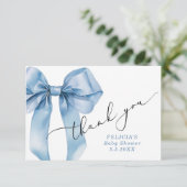 Blue Bow Baby Dusche Danke Karte (Stehend Vorderseite)