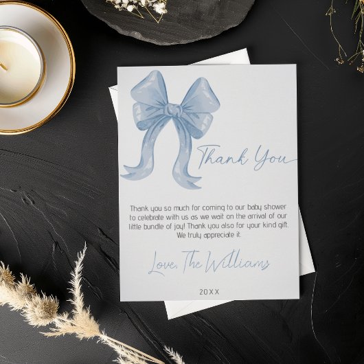 Blue Bow Baby Dusche Danke Karte