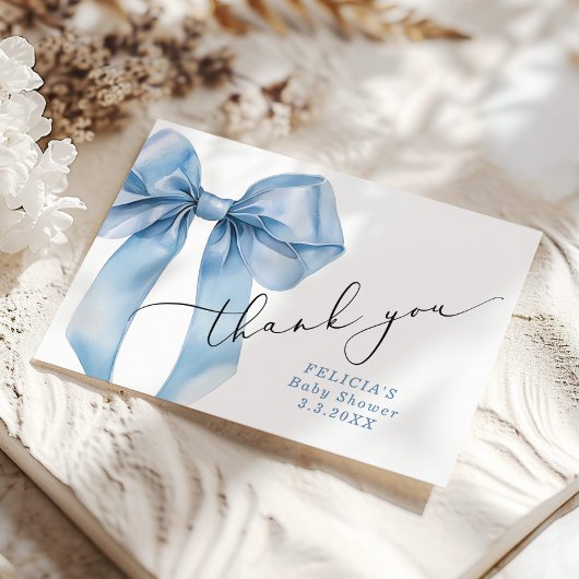 Blue Bow Baby Dusche Danke Karte
