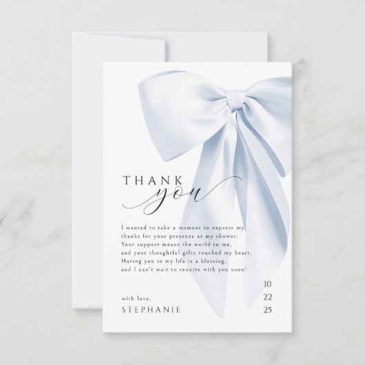 Blue Bow Baby Dusche Danke Karte (Vorderseite)