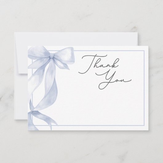 Blue Bow Baby Dusche Dankeskarte (Vorderseite)