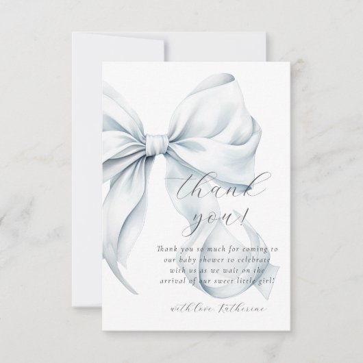 Blue Bow Baby Dusche Dankeskarte (Vorderseite)