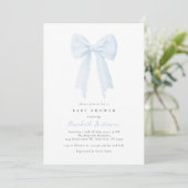 Blue Bow Baby Dusche Einladung (Stehend Vorderseite)