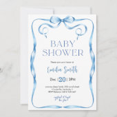 Blue Bow Baby Dusche Einladung (Vorderseite)