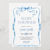 Blue Bow Baby Dusche Einladung (Vorne/Hinten)