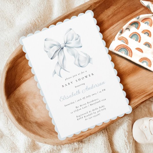 Blue Bow Baby Dusche Einladung