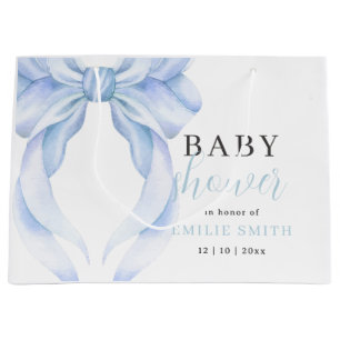 Blue Bow Baby Dusche Einladung, blaue Coquette Große Geschenktüte