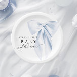 Blue Bow Baby Dusche gerundet Pappteller<br><div class="desc">Fügen Sie Ihrem Party eine Touch Eleganz mit diesen Blue Bow Baby Shower Rounded Paper Tellern hinzu. Der hellblaue Bogen und das handgeschriebene Skript machen diese Tags zur perfekten Touch für Ihre Feier.</div>