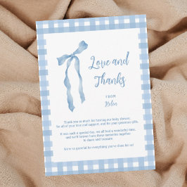 Blue Bow Baby Dusche Jungs kariert Dankeschön Kart Dankeskarte