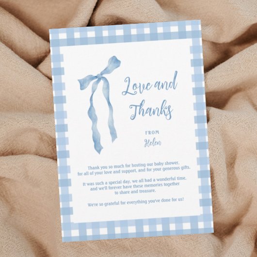 Blue Bow Baby Dusche Jungs kariert Dankeschön Kart Dankeskarte