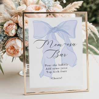 Blue Bow Baby Dusche Momosa Bar Poster