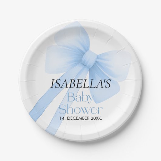Blue Bow Baby Dusche Pappteller (Vorderseite)