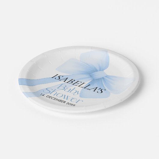 Blue Bow Baby Dusche Pappteller (Schrägansicht)