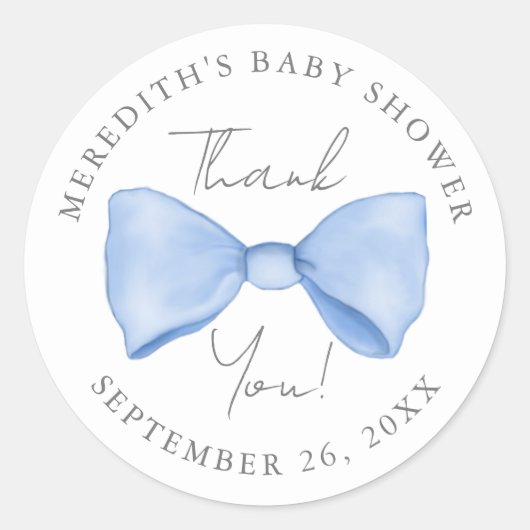 Blue Bow Baby Dusche Runder Aufkleber (Vorderseite)