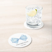 Blue Bow Baby Dusche Runder Pappuntersetzer (Vor Ort)