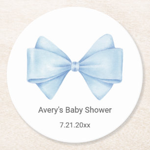 Blue Bow Baby Dusche Runder Pappuntersetzer