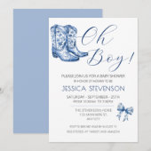 Blue Bow Baby Dusche Wasserfarbe Einladung (Vorne/Hinten)