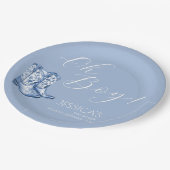 Blue Bow Baby Dusche Wasserfarbe Pappteller (Schrägansicht)