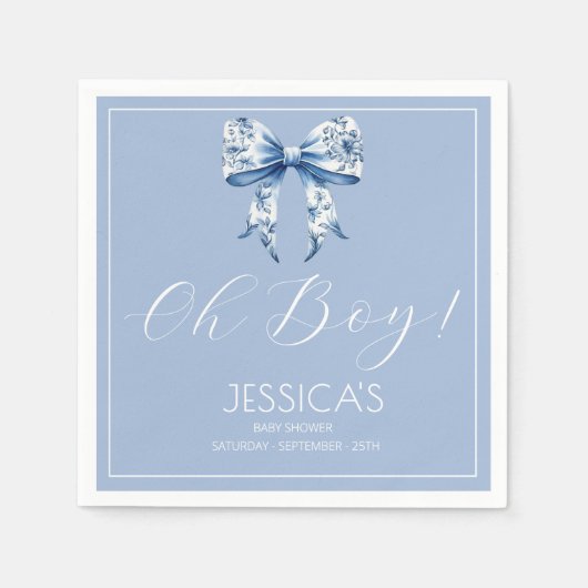 Blue Bow Baby Dusche Wasserfarbe Serviette (Vorderseite)