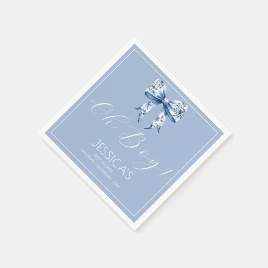 Blue Bow Baby Dusche Wasserfarbe Serviette (Ecke)