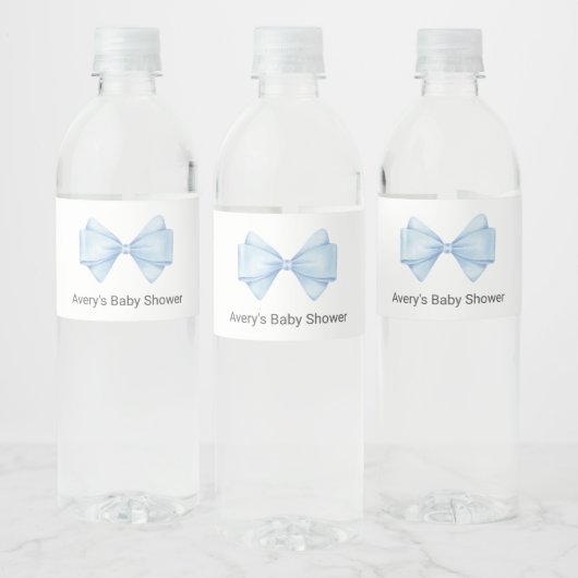 Blue Bow Baby Dusche Wasserflaschenetikett (Flaschen)