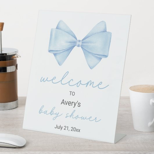 Blue Bow Baby Dusche Willkommen Sockelschild (In Situ)