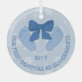 Blue Bow Baby Feet Grandparents First Christmas Ornament Aus Glas (Vorderseite)