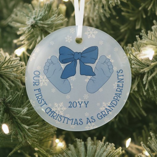 Blue Bow Baby Feet Grandparents First Christmas Ornament Aus Glas (InSitu)