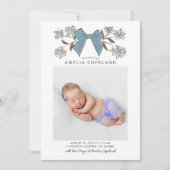 Blue Bow Baby Foto Geburtsankündigung Ankündigung (Vorderseite)