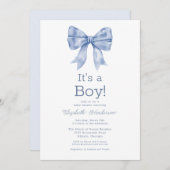 Blue Bow Baby in Bloom Baby Dusche Einladung (Vorne/Hinten)