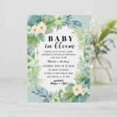 Blue Bow Baby in Bloom Baby Dusche Einladung (Stehend Vorderseite)