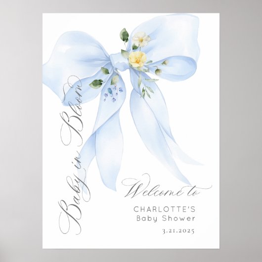 Blue Bow Baby in Bloom Baby Dusche Willkommen Poster (Vorne)