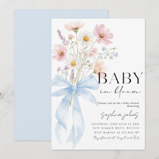 Blue Bow Baby in Bloom Boy Baby Shower Invitation Einladung