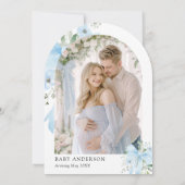 Blue Bow Baby in Bloom Floral Arch Baby Dusche Einladung (Rückseite)