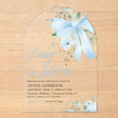 Blue Bow Baby in Bloom Floral Boy Arch Baby Dusche Acryleinladungen (Vorderseite)