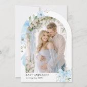 Blue Bow Baby in Bloom Floral Boy Arch Baby Dusche Einladung (Rückseite)
