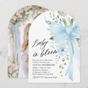 Blue Bow Baby in Bloom Floral Boy Arch Baby Dusche Einladung