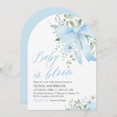 Blue Bow Baby in Bloom Floral Boy Arch Baby Dusche Einladung (Vorne/Hinten)