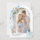 Blue Bow Baby in Bloom Floral Boy Arch Baby Dusche Einladung (Rückseite)