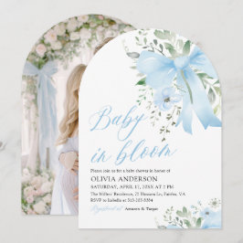 Blue Bow Baby in Bloom Floral Boy Arch Baby Dusche Einladung